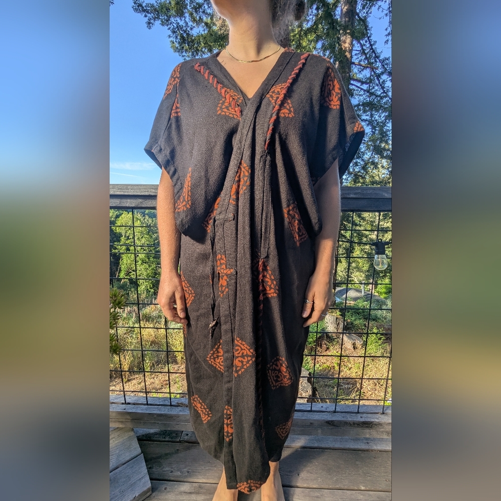 Black and Orange Patterned Kaftan